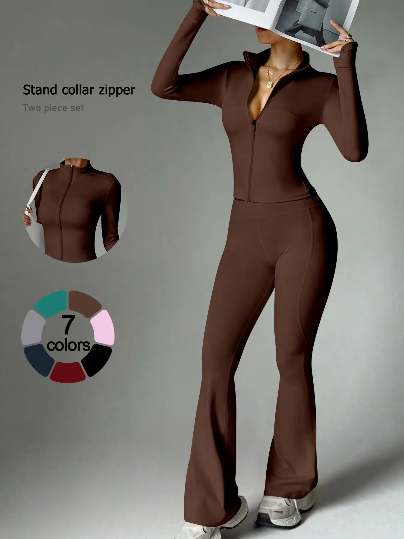 Women's 2 Piece Sport Set, Long Sleeve High Waist Pants, Quick Dry Yoga, Slim Fit Gym Wear, Casual Exercise Clothing