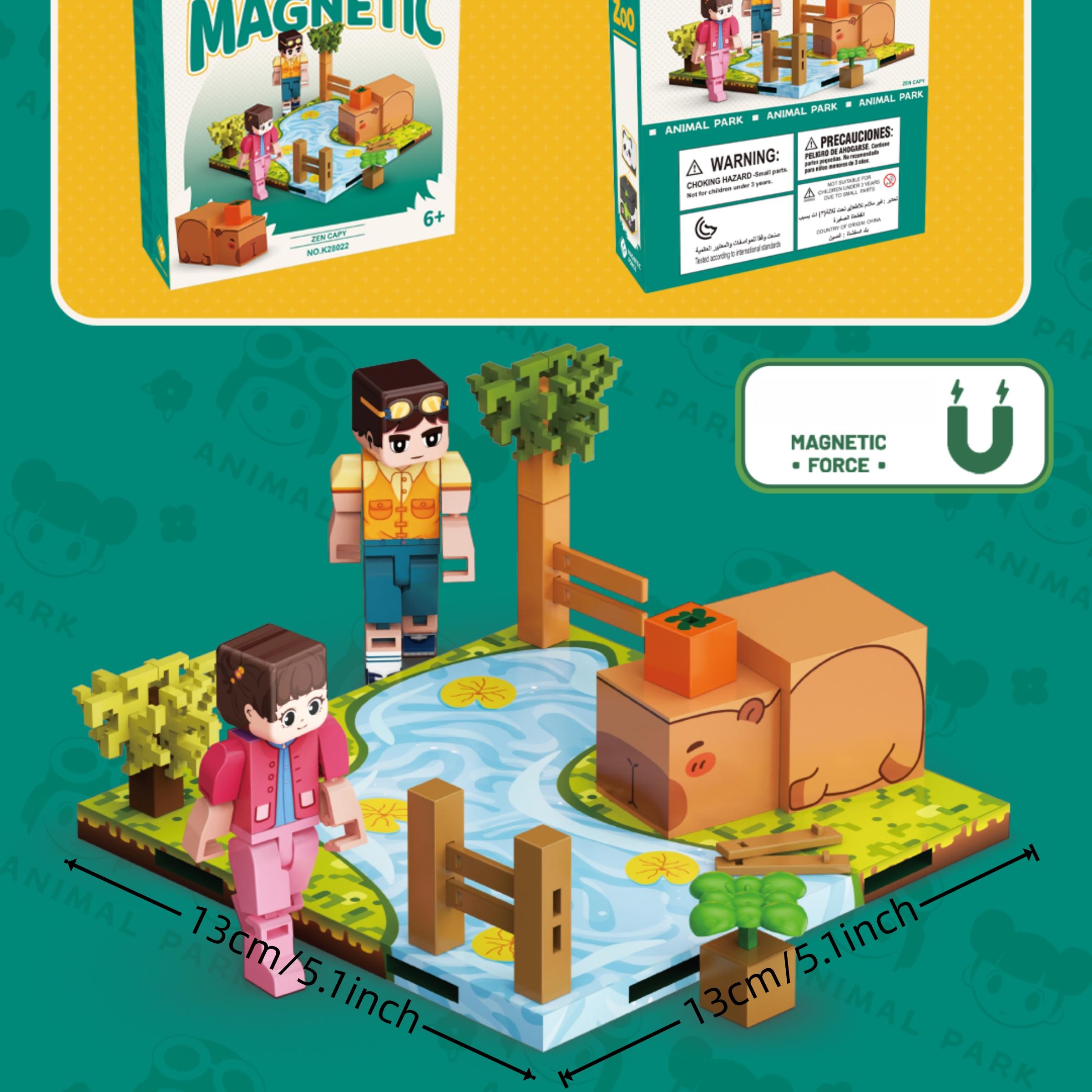 Magnetic Building Blocks Minecraft Animal Park Hippo Scene, DIY Puzzle Toy for Kids, Educational Gift for Boys and Girls