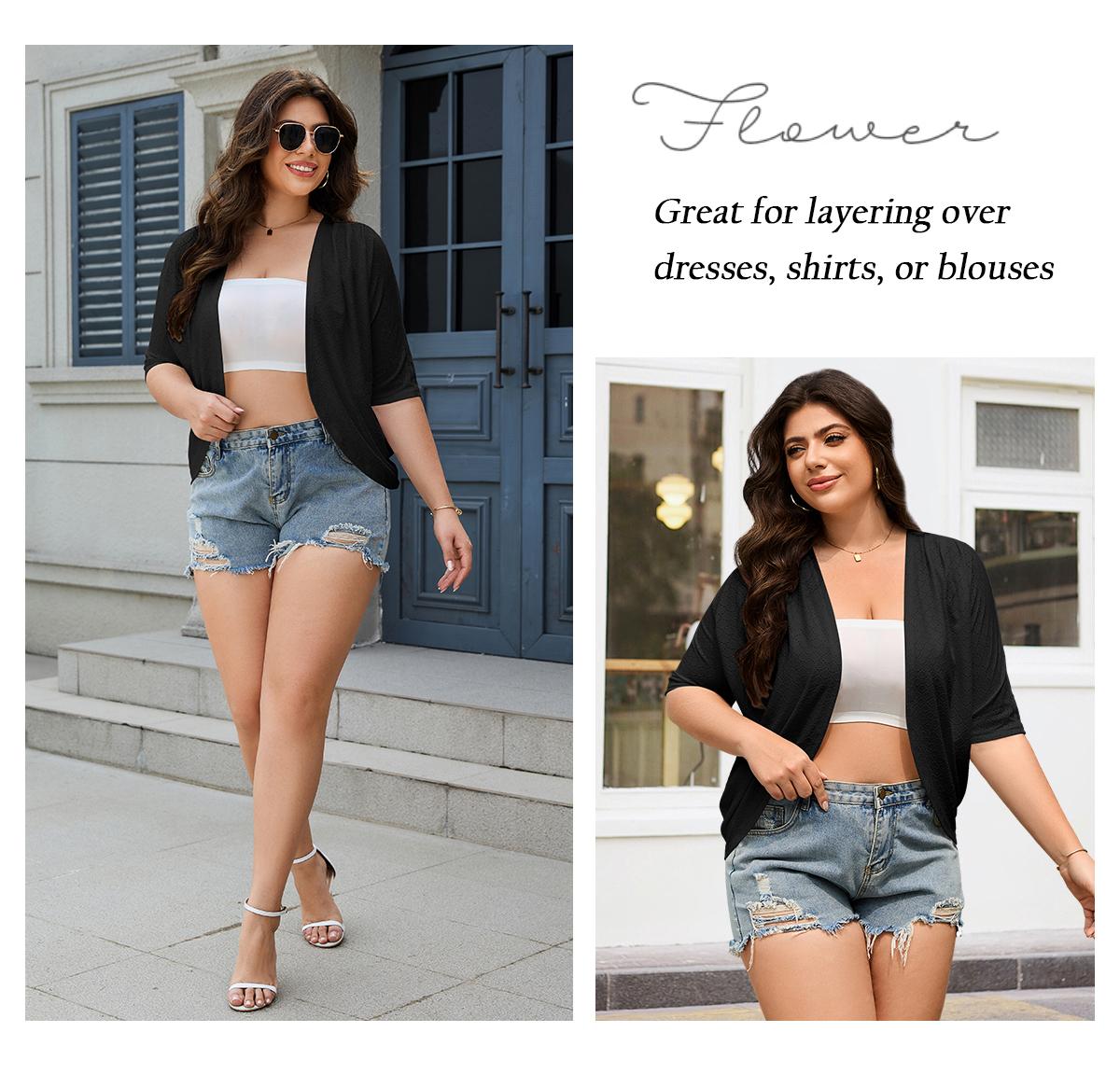 Chicovar Women Cardigan Summer Open Front Basic Kimono Eyelet 3/4 Batwing Sleeve Knitwear Minimalist Tops Lady Lightweight Dressy Cardigans Loose Casual Cover Up Tops