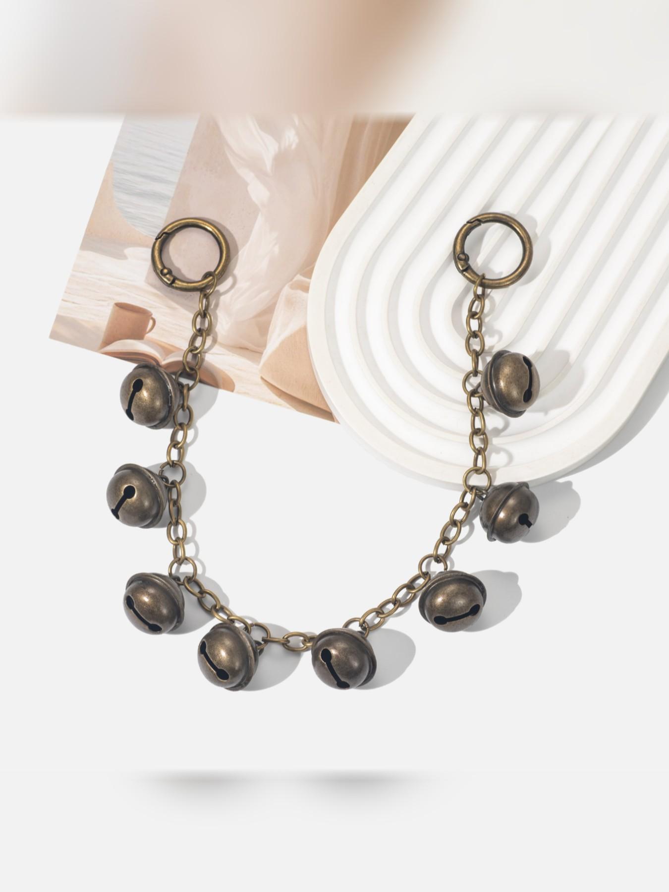 Vintage Bell Bag Charm, Elegant Plain Design, All-Season Pockets Accessory, Fashionable Chain Decoration, Versatile Bag Pendant