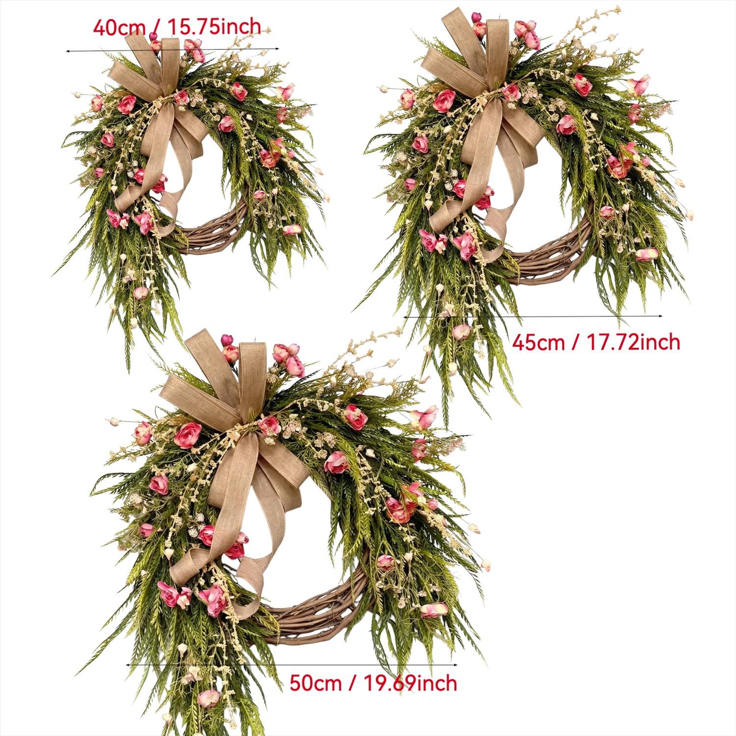 Rustic Spring Summer Wreath, Rose Artificial Decorative Wreath, 40cm/45cm/50cm Floral Door Hanging, Perfect for Weddings and Home Décor