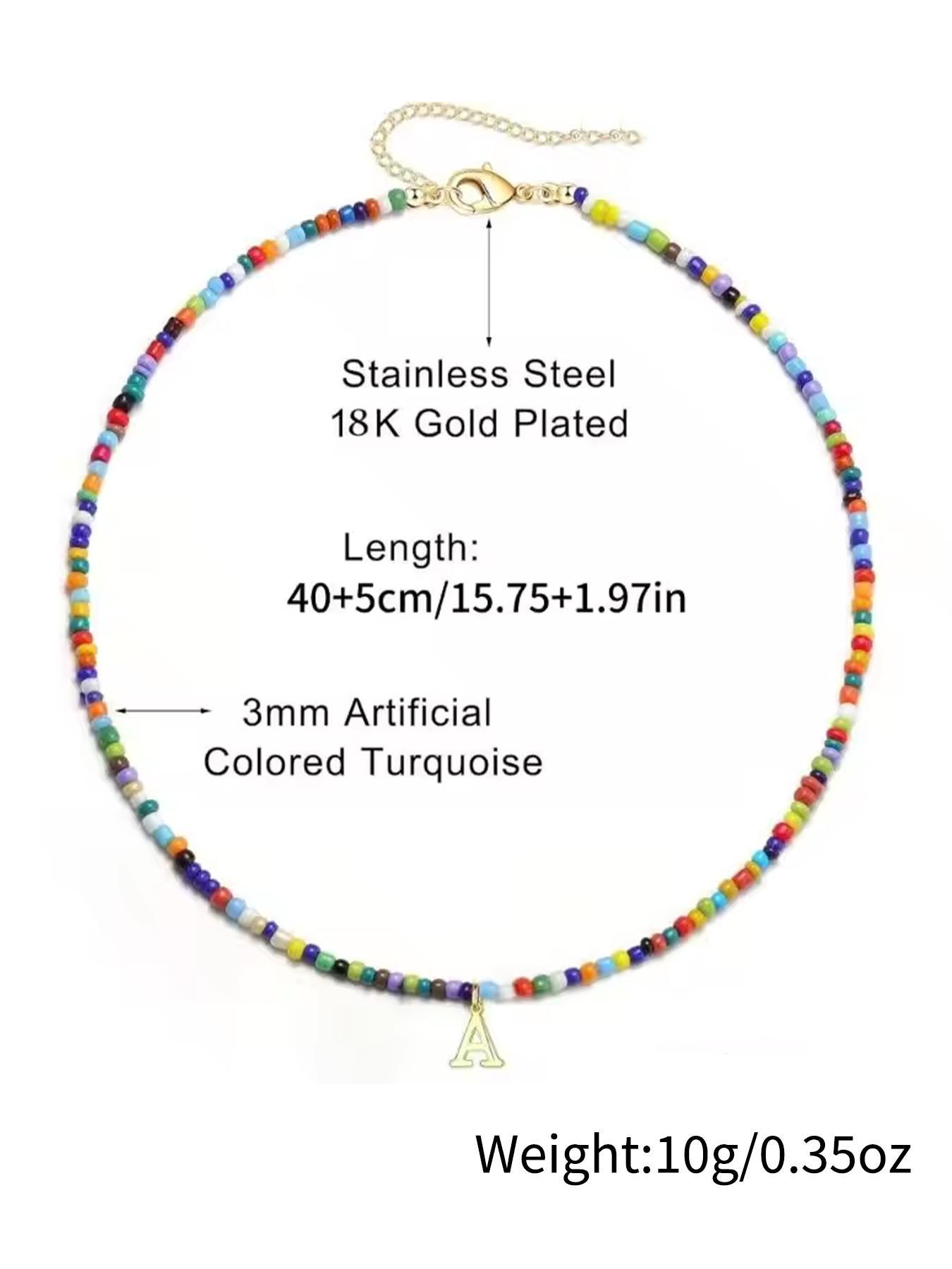 Women's Colorful Letter Necklace, Bubble Initial Necklace, Handmade Beaded Jewelry, Bohemian Beach Style, Perfect Gift, High-Quality Fashion Accessory