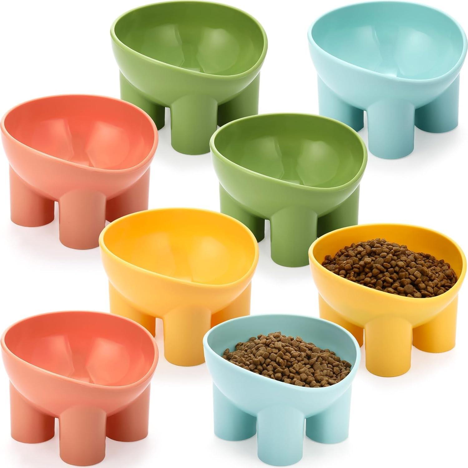 Pet Bowl Cat Dish, Large Water Bowl, Anti-Spill High Footed Bowl, Prevents Vomiting, Indoor Pet Food & Water Set, Blue