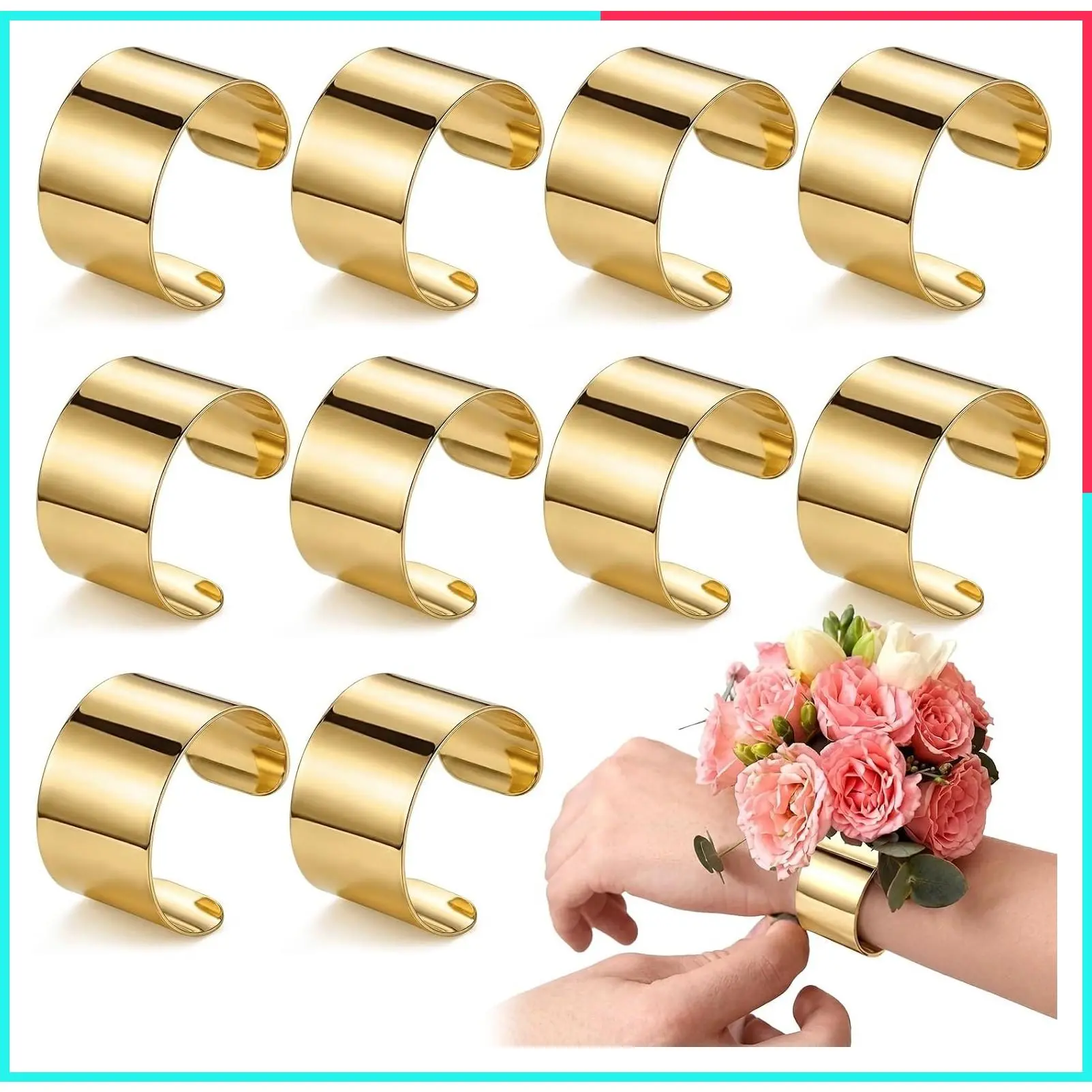 10 Pcs Corsage Wristlet Bracelet Bands for Women Cuff Bangle DIY Wedding Wristband Wide Open Adjustable Accessory for Bridal Party Prom