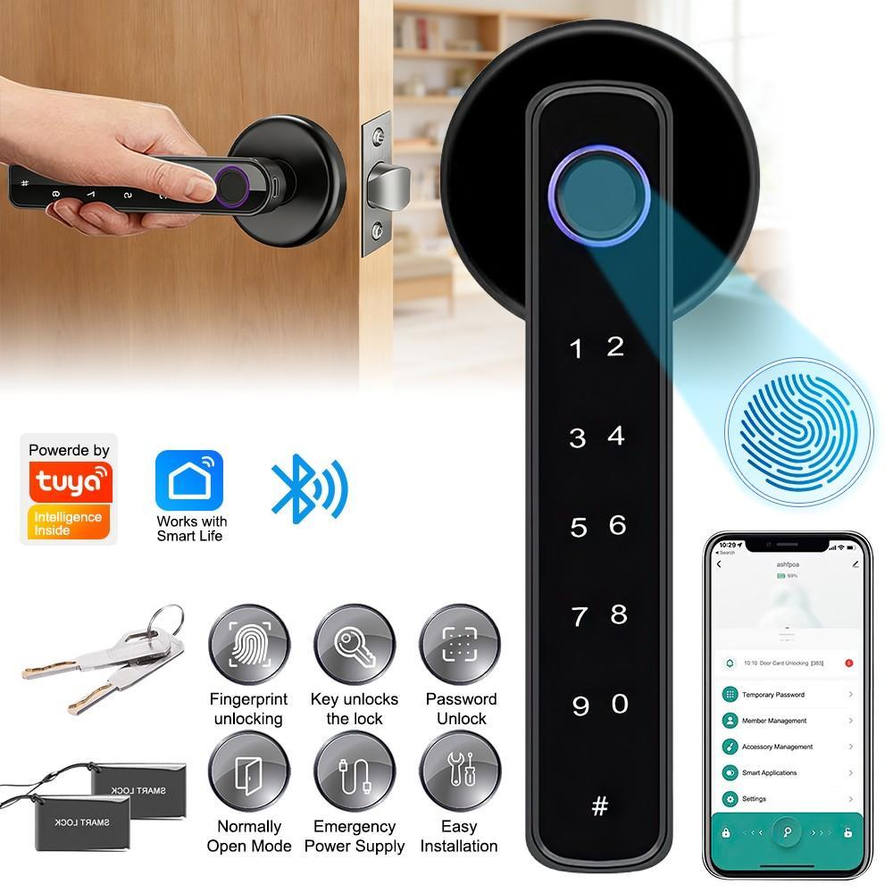 Upgraded Biometric Fingerprint Door Security Lock, Keyless Keypad Entry with Bluetooth and App Compatibility, Batteries Included, Easy to Install Smart Home Gadget, Fits 30mm-55mm Door Thickness, Smart Home Gadgets