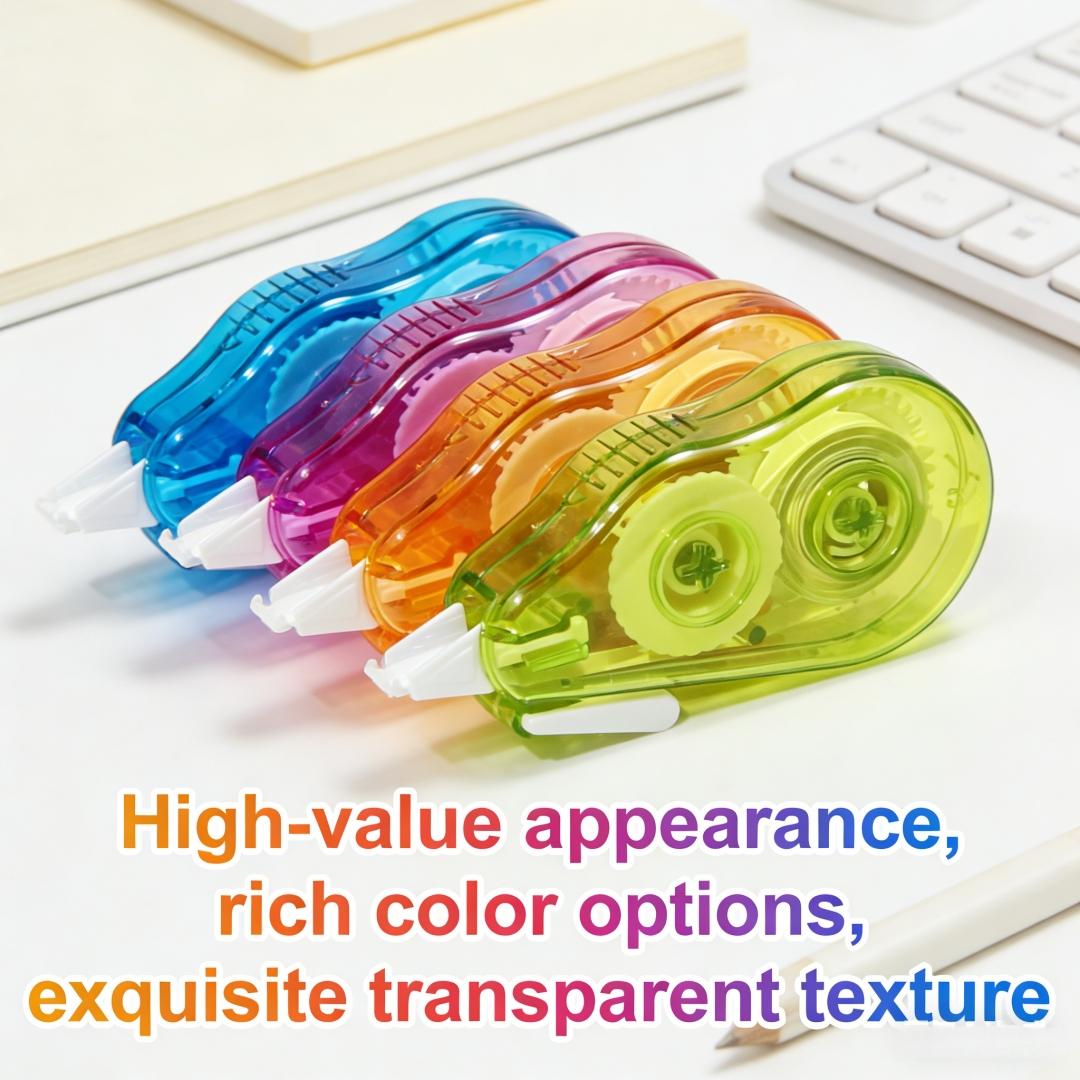 6-Pack Lightweight Transparent Correction Tape, Flip-Top Portable Design, Multiple Color Options, Ideal for School Notes, Exams, Office Supplies