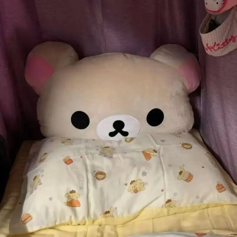 Rilakkuma Bear Plush Pillow Dual Sided Large Soft Bedside Cushion Nap Pillow Dormitory Stuffed Doll Gift For Girlfriend