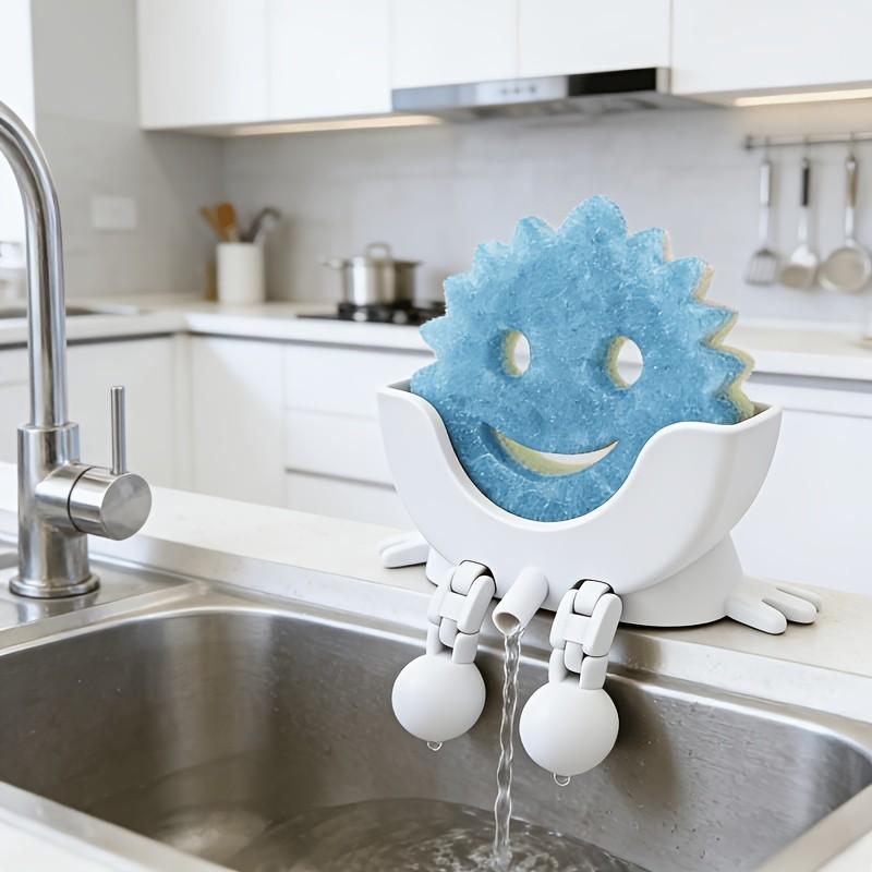 Cute Fun Drainage Smile Sponge Holder with Draining Holes, 3D Printed Dish Sponge Rack, Kitchen Sink Countertop Organizer, Home Cleaning Tool Stand