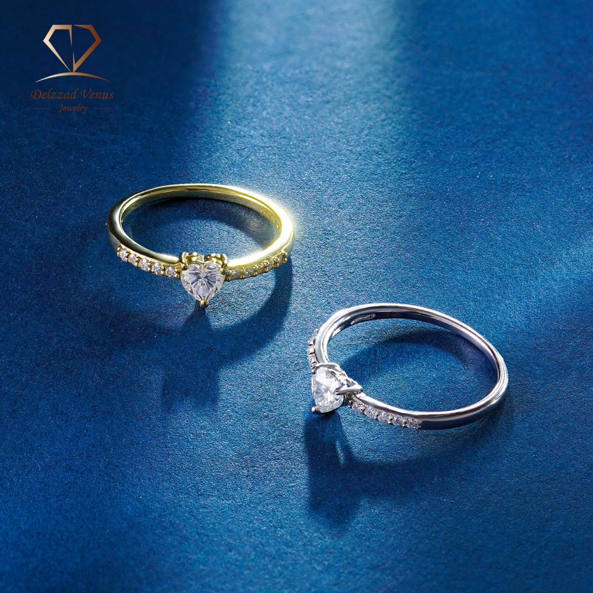 Delzzad Chic Iced Out Heart Ring Band D Color VVS Synthetic Moissanite S925 Women's Ring for Engagement, Wedding Anniversary & Valentine's Day Gifts