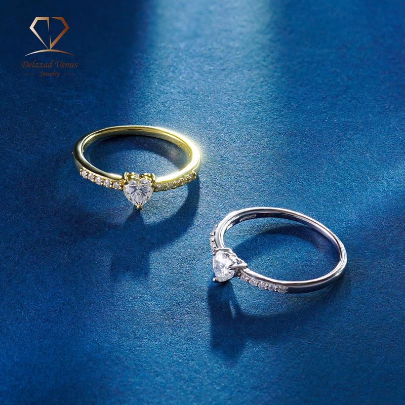 Delzzad Chic Iced Out Heart Ring Band D Color VVS Synthetic Moissanite S925 Women's Ring for Engagement, Wedding Anniversary & Valentine's Day Gifts