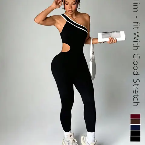 【Black Friday】Women's Colorblock Sleeveless Jumpsuit, High-Stretch Fabric, Sporty Style Jumpsuits for Workout, Yoga, Gym and Outdoor Activities, Comfortable Fabric