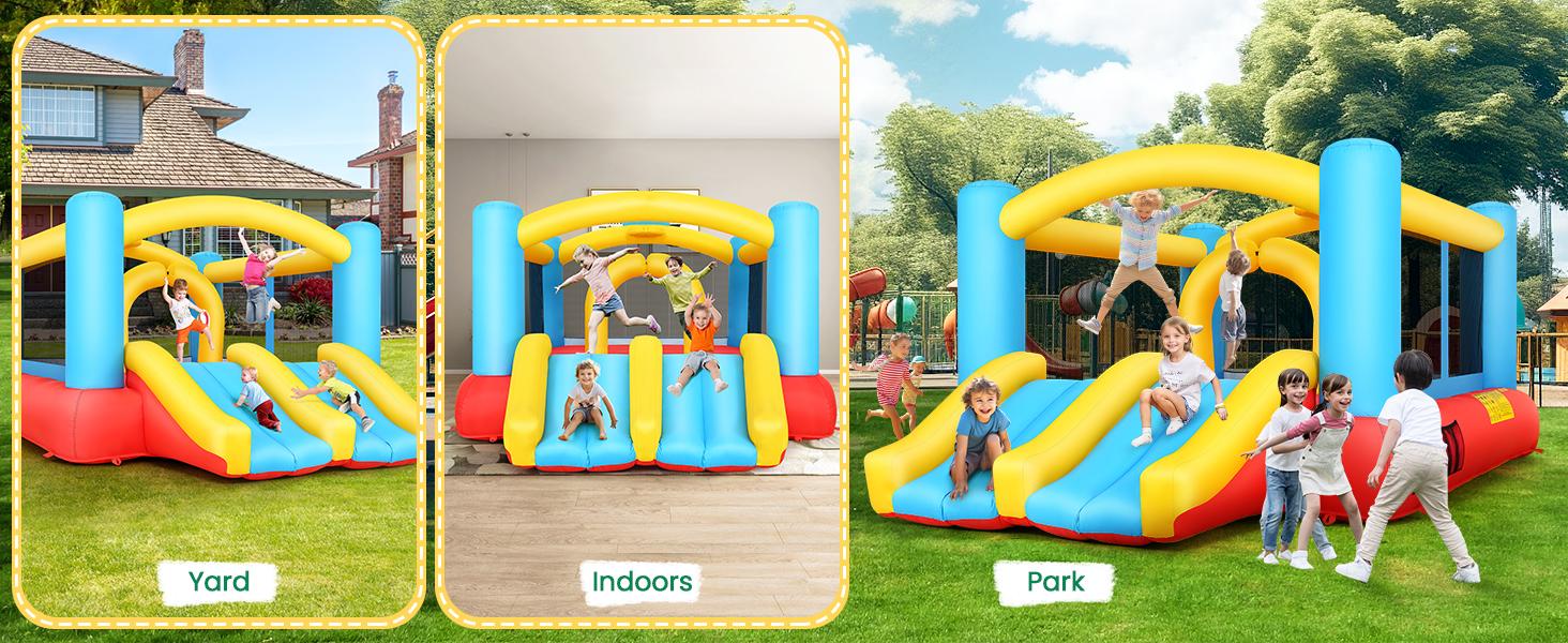 AKEYDIY Inflatable Bounce House with Double Slide, 13ft X 9ft Jumping Castle, Blower Included, Large Bounce Area/Obstacle/Basketball Hoop, Bouncy House Indoor & Outdoor Party Gift for Boy Girl,Christmas Gifts,Holiday Gifts
