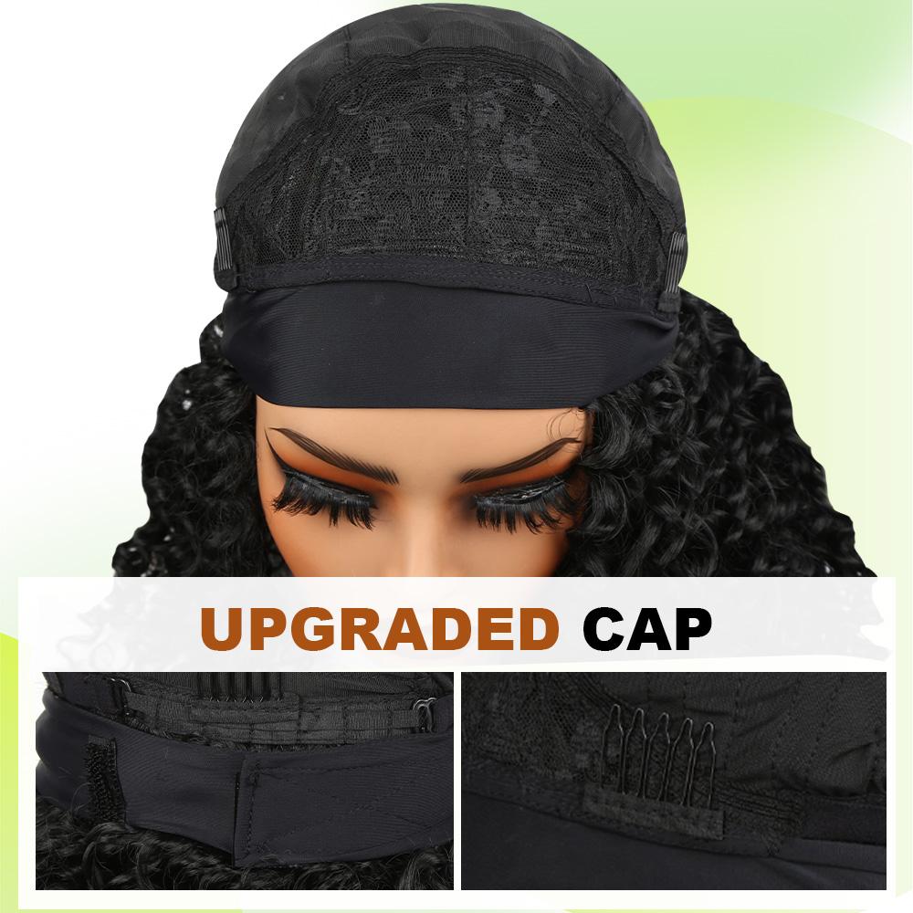 AuvzyHair 14inch HeadBand Wig Kinky Curly Wig For Women, Deep Wave Headband Wig Glueless Half Wigs Synthetic Hair Curly Headband Wig Ponytail Easy To Wear