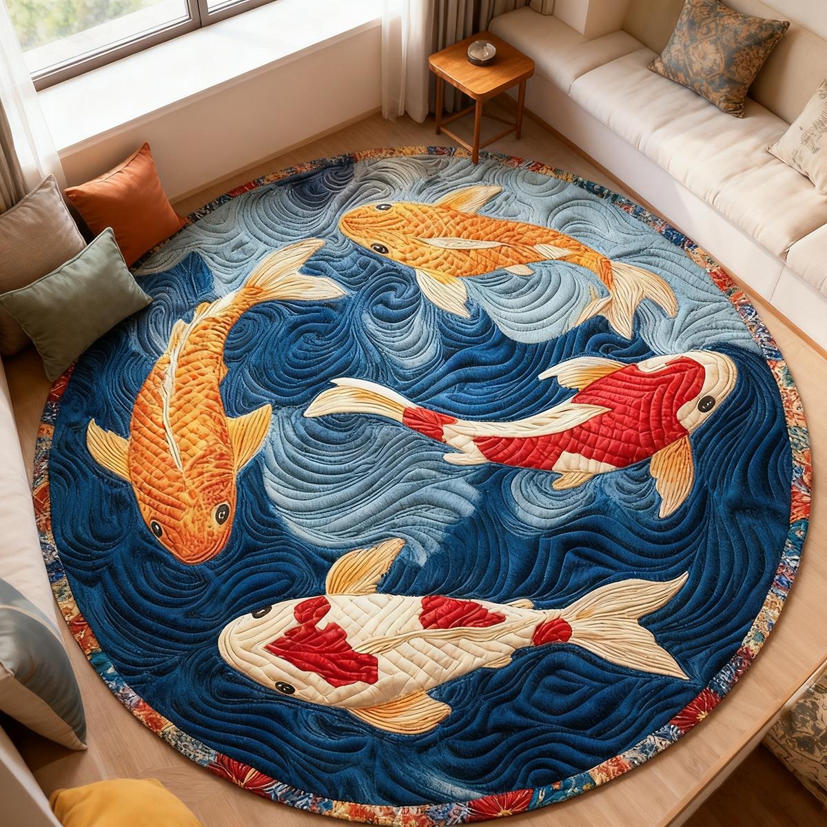 New Oriental Koi Fish Round Carpet, Artistic Home Decor Rug, Decorative Rug Mat, Multi-Size Floor Mat for Living Room Bedroom Dining Room, Holiday Gift Choice