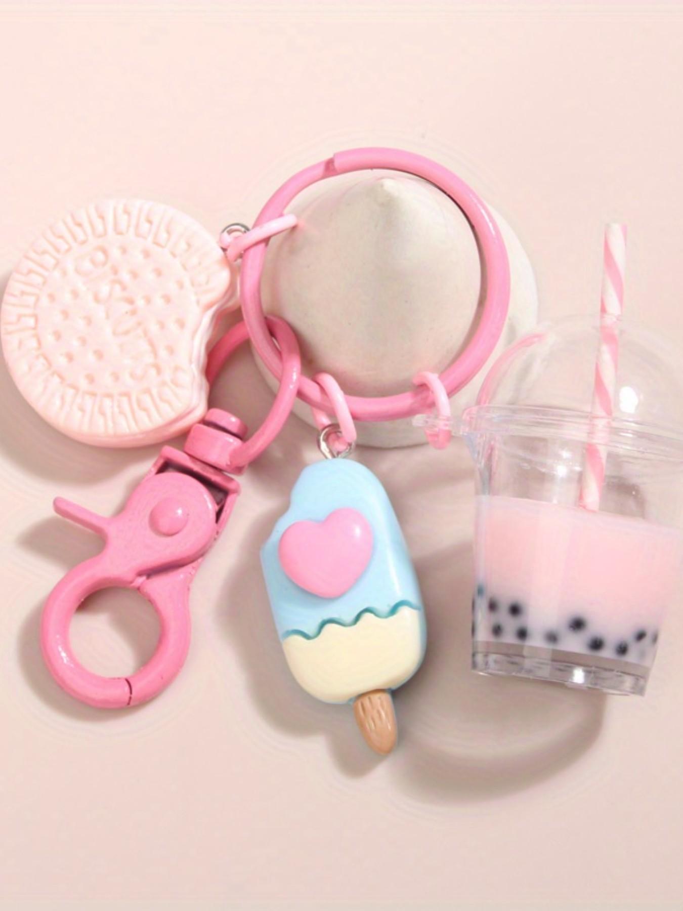 Cartoon Cookie Ice Cream Boba Tea Keychain, Cute Wallet Bag Backpack Charm, Car Key Earphone Box Accessory, Women's Daily Gift