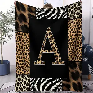 Boho Animal Print Letter Flannel Blanket, Soft Lightweight Multi-Use Throw for Car, Home, Library & Office Nap, Ideal Housewarming Christmas Birthday Gifts