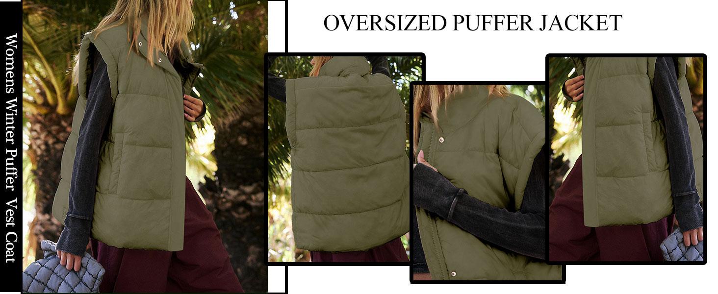 Women's Puffer Vest Stand Collar Zipper Sleeveless Jackets Winter Lightweight Vests Warm Padded Jacket Coat