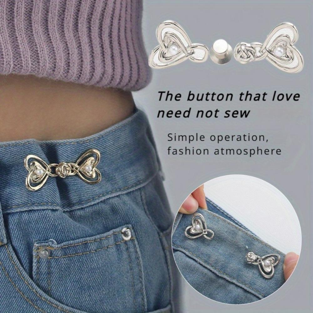 Heart Shaped Jeans Button Tightener Set, 1/2/4 Pairs Handmade Jeans Button Pins, Easy To Install Waist Tightener Button for Indoor & Outdoor