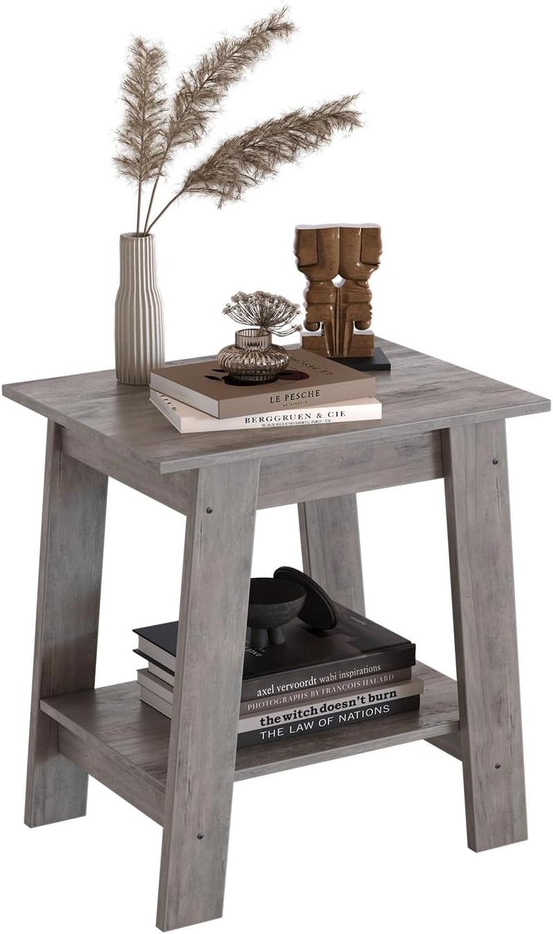 1-Piece Side Table Set with 2-Tier Storage Shelf, Narrow Small End Tables for Bedroom, Living Room, Entryway, Space-Saving Rustic Design