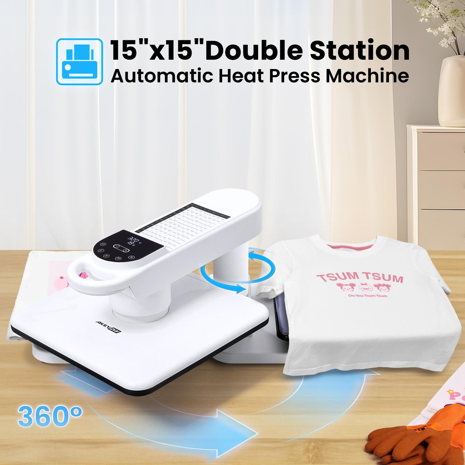 AKEYDIY Auto 360° Swing Away Heat Press Machine for T-shirts,Smart 15 x 15 Inch T-shirt Press Machine with Automatic Press Release Professional Digital,Automatic Heat Press Sublimation Fast and Uniform T-shirt Printing Machine