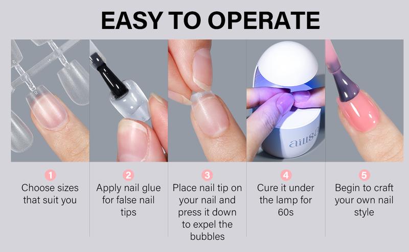 AILLSA 450pcs Extra Short Coffin 15 Sizes Full Matte Cover Nail Tips Pre-filed Pre-Shaped False Press on Nails Soft Gel For DIY Nail Art Valentine's Day Gift For Women