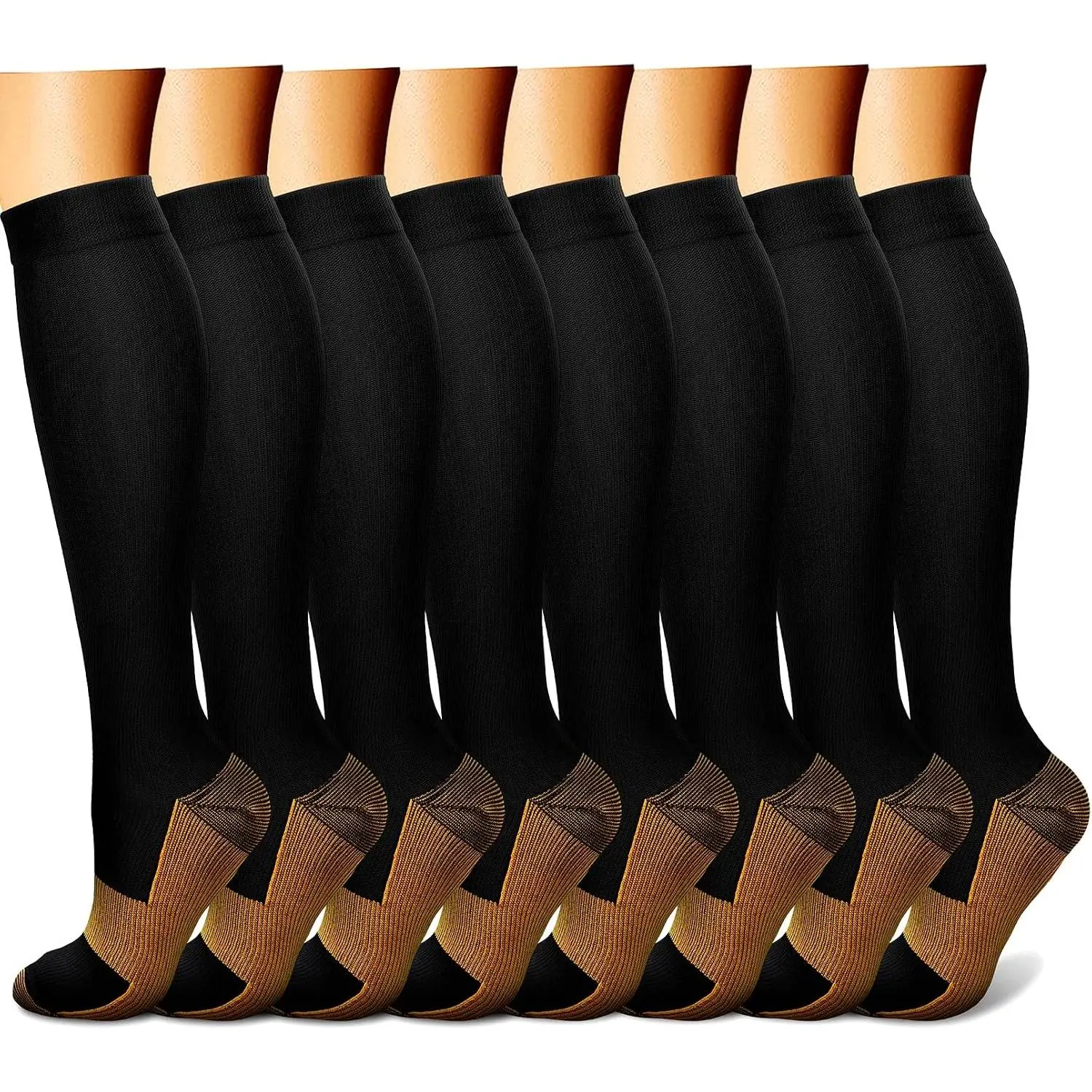 Unisex 15-20 mmHg Compression Socks (8 Pairs) - High Stretch Nylon Blend, Circulation Support, for Unisex Wear, Athletic Cycling