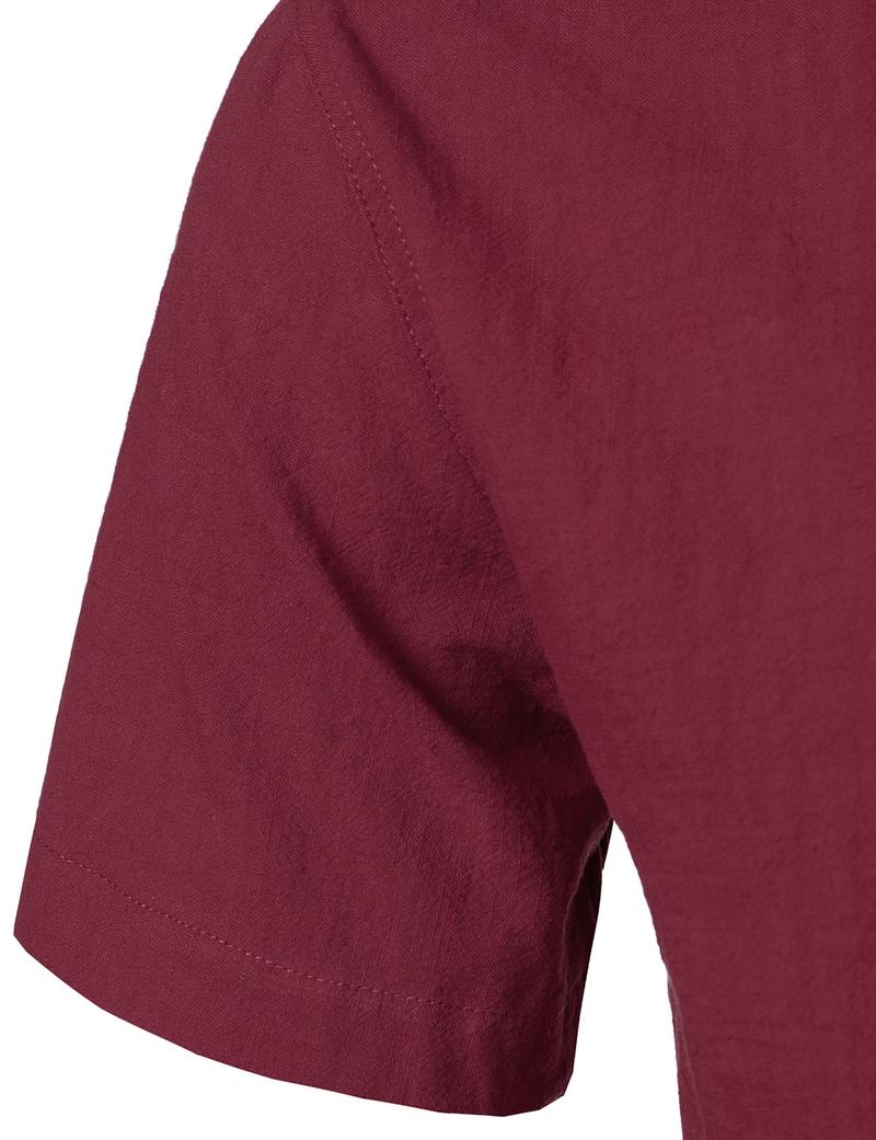 ZEROYAA Men's Fitted Cotton Linen Casual Short Sleeve Button Up Shirts Lightweight Beach Tops with Pocket