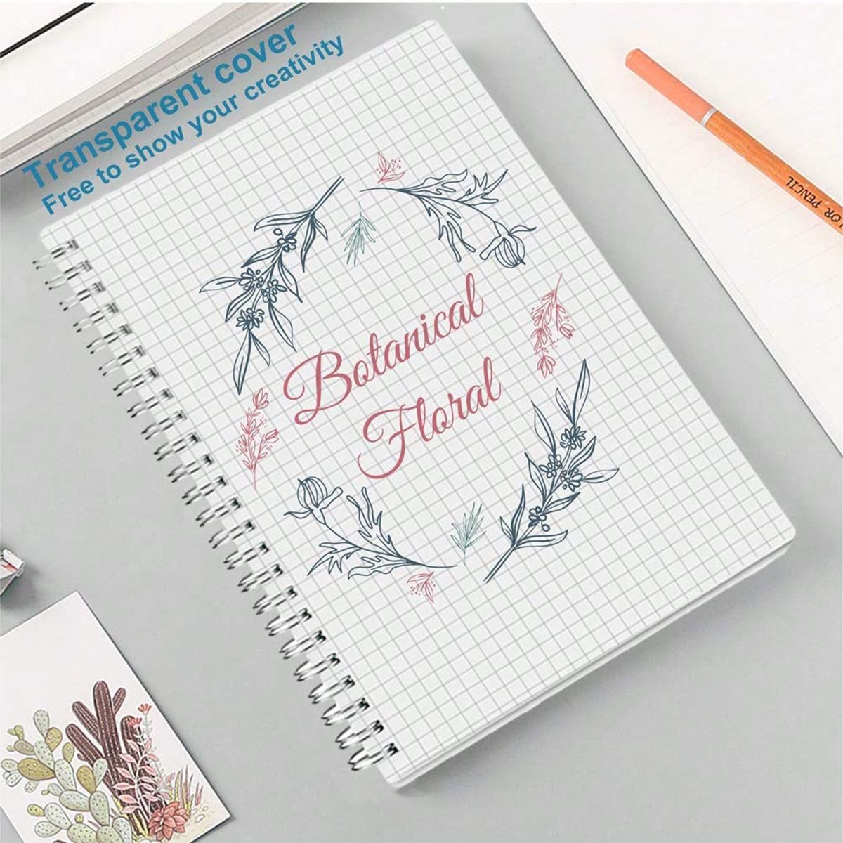 Spiral Grid Notebook, 1-Pack/4-Pack, Transparent Cover, 80 Sheets Graph Paper, Twin-Wire Binding, 180° Lay-Flat, Thick Smooth Pages for Math Notes, Planning and Journaling, Back-to-School Supplies, Spiral Notebooks for Work