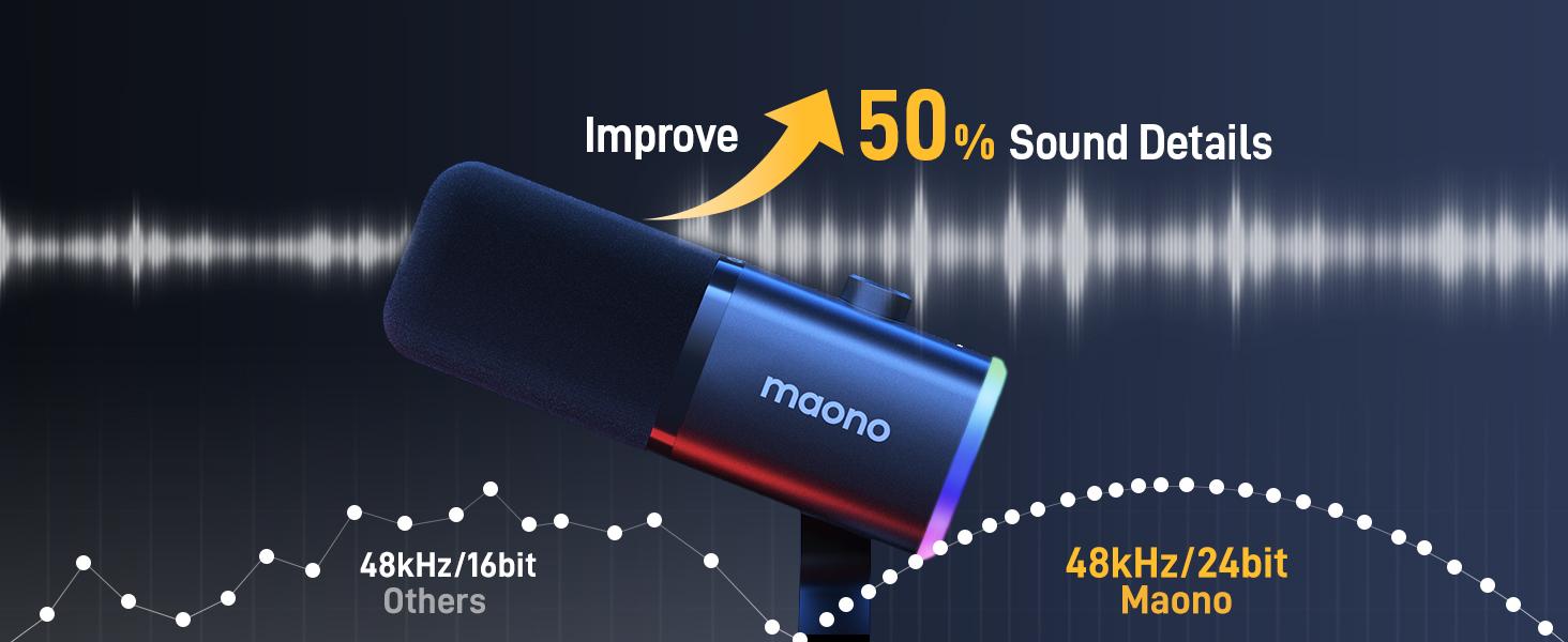 XLR/USB Gaming Microphone for PC, Dynamic Computer Mic for Streaming Podcasting, Noise Reduction, Mute, Volume Control, RGB Boom Mic for Vocal Recording,Voice-Over, PD100XS Black
