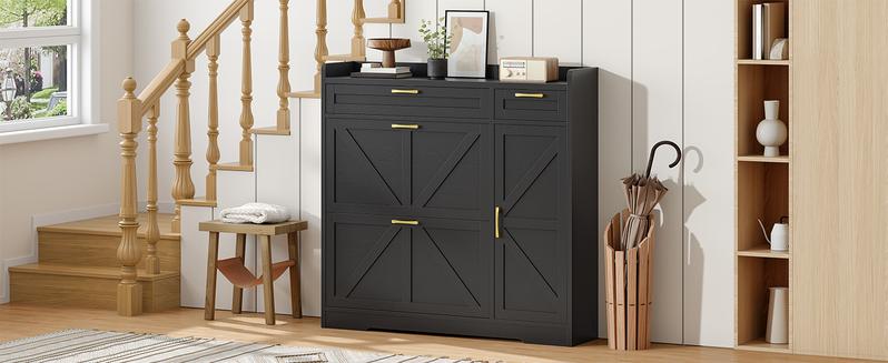 HOOBRO Shoe Cabinet with 2 Flip Drawers for Narrow Entryway, Adjustable Shoe Organizer with Hidden Storage, Narrow Shoe Organizer Cabinet, Freestanding with Adjustable Side Cabinet