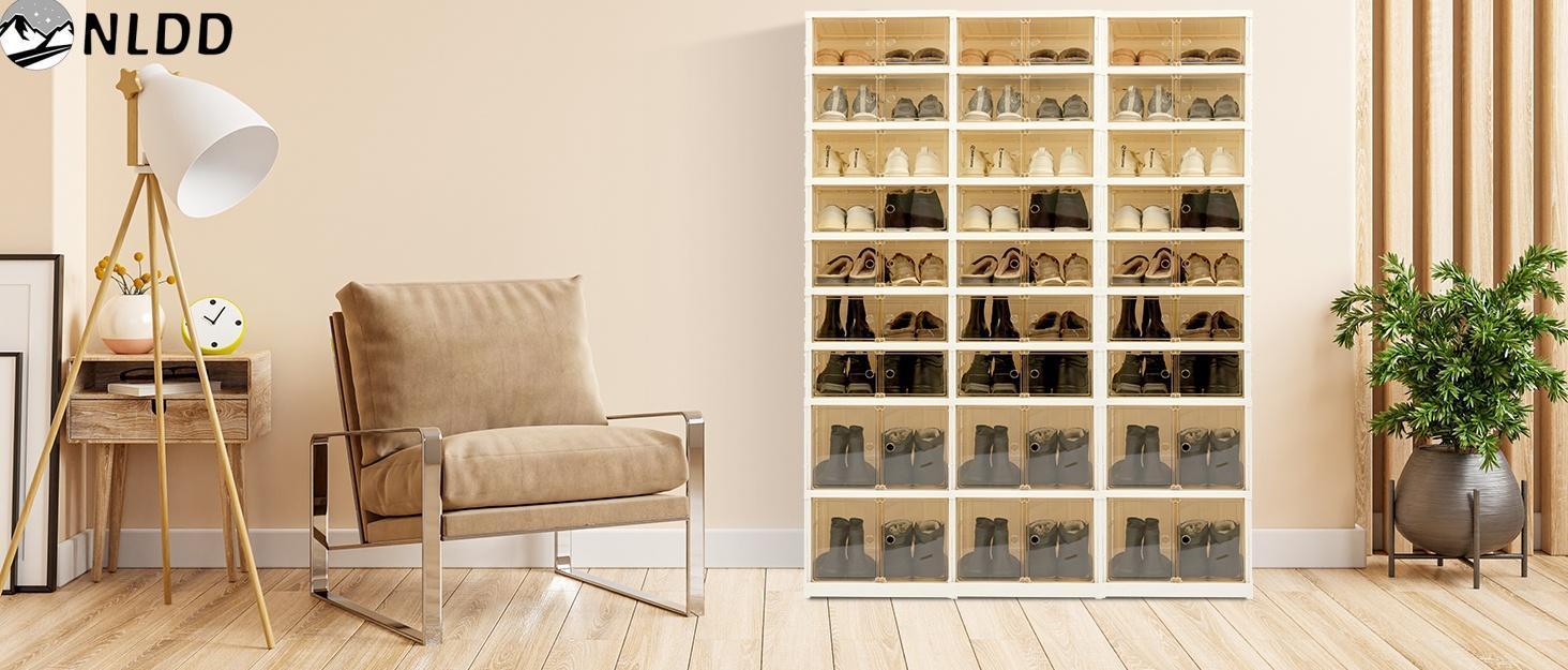 Lingrong 9-Tier Foldable Light Shoe Rack Organizer Collapsible & Stackable Plastic Storage Clear Narrow Cabinet for Space-Saving Home Organization Box