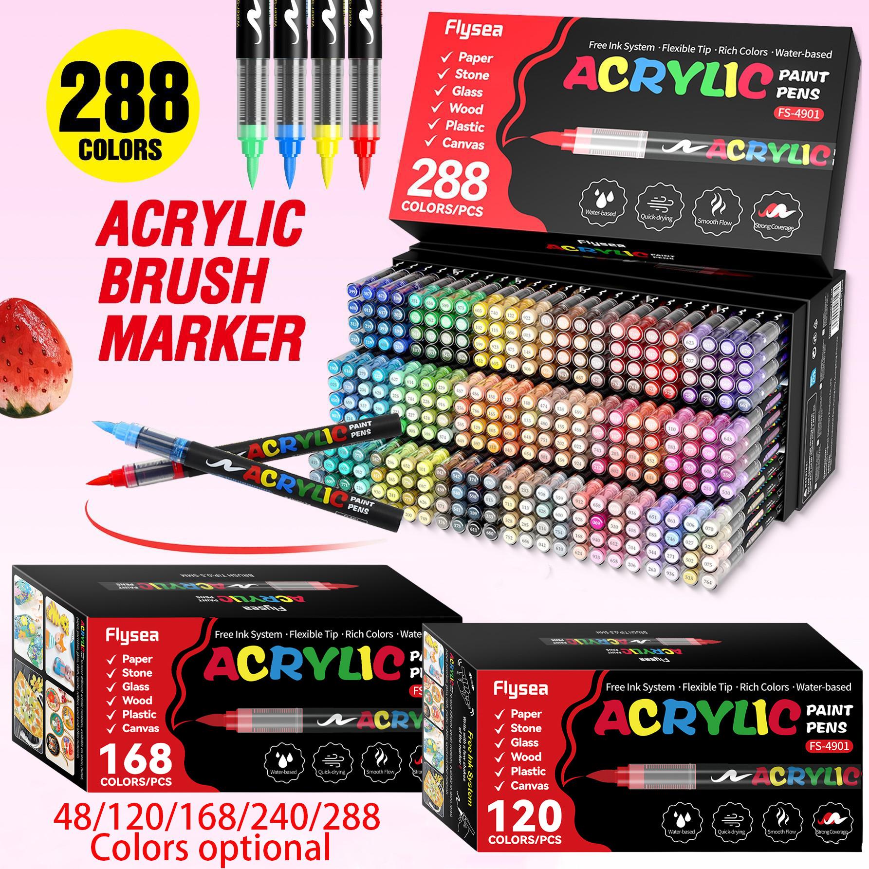 Acrylic Paint Soft Brush Markers Set, Diy Painting Supplies, Arts Crafts Supplies, Soft Brush Tip, Automatic Ink Control, Paint Markers for Wood, Stone, Canvas, Glass, Fabric, DIY Crafts