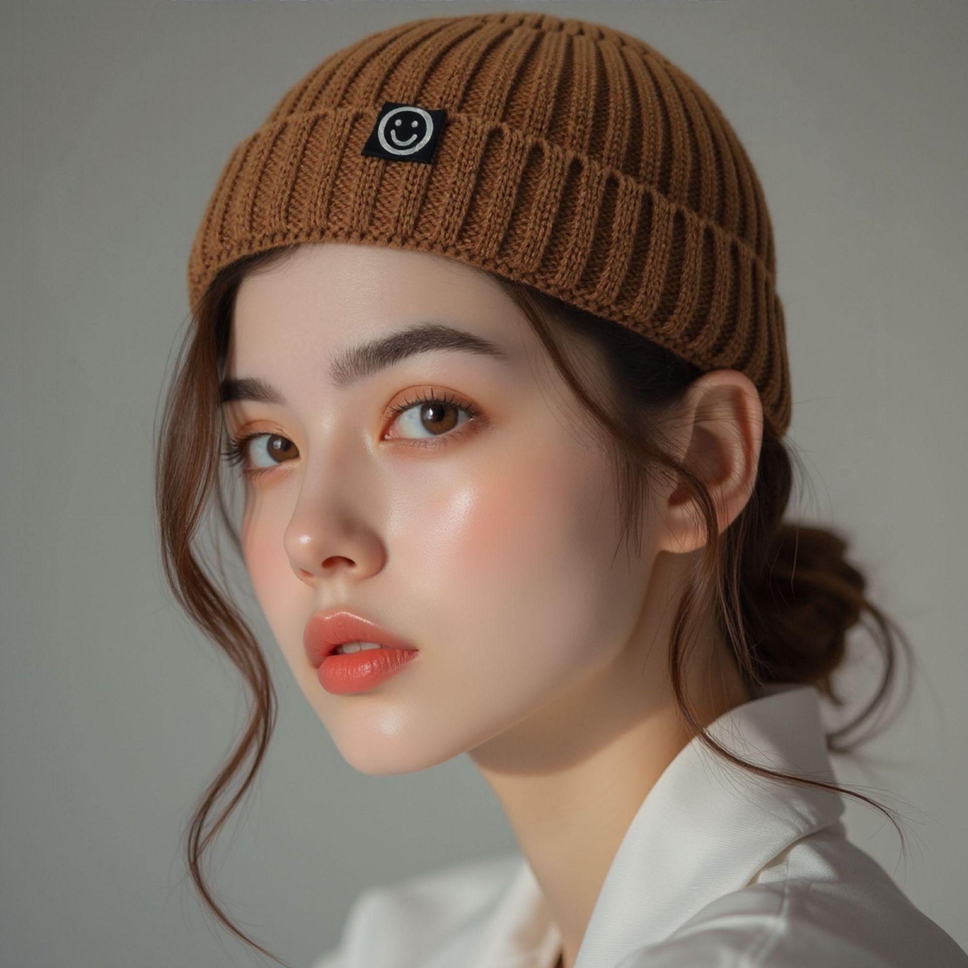 Smiley Face Knit Beanie, Unisex Casual All-Season Hat, Soft Elastic Ribbed Design, Cute Embroidered Smiley, Plain Color Trimmed Edge