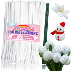 300 count White Pipe Cleaners Craft Set -  Chenille Stems with Flower Stems for DIY Arts & Crafts, Wedding Decorations, Winter Projects & Tutorial Video Included (12 inch)