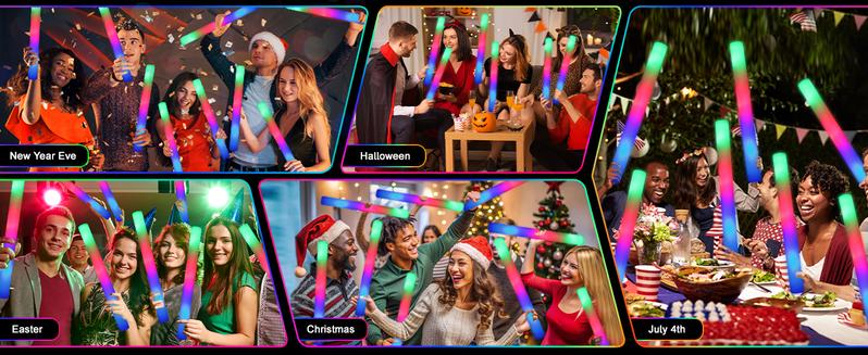 Bulk 12/36/52/102-Pack Colorful LED Light Up Glow Sticks for Raves & Concerts - 3 Flashing Modes, Glow in Dark Party Supplies for Home Parties, Fan Meetings, Weddings, Birthdays & Halloween Gifts Plastic Pearl