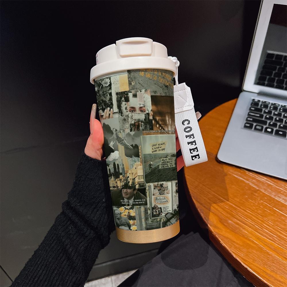 Abstract Pattern Coffee Cup, Portable Dual Drink Insulated Tumbler, Keeps Warm/cold, Stylish, Ideal for Office, Travel, Sports, Golf