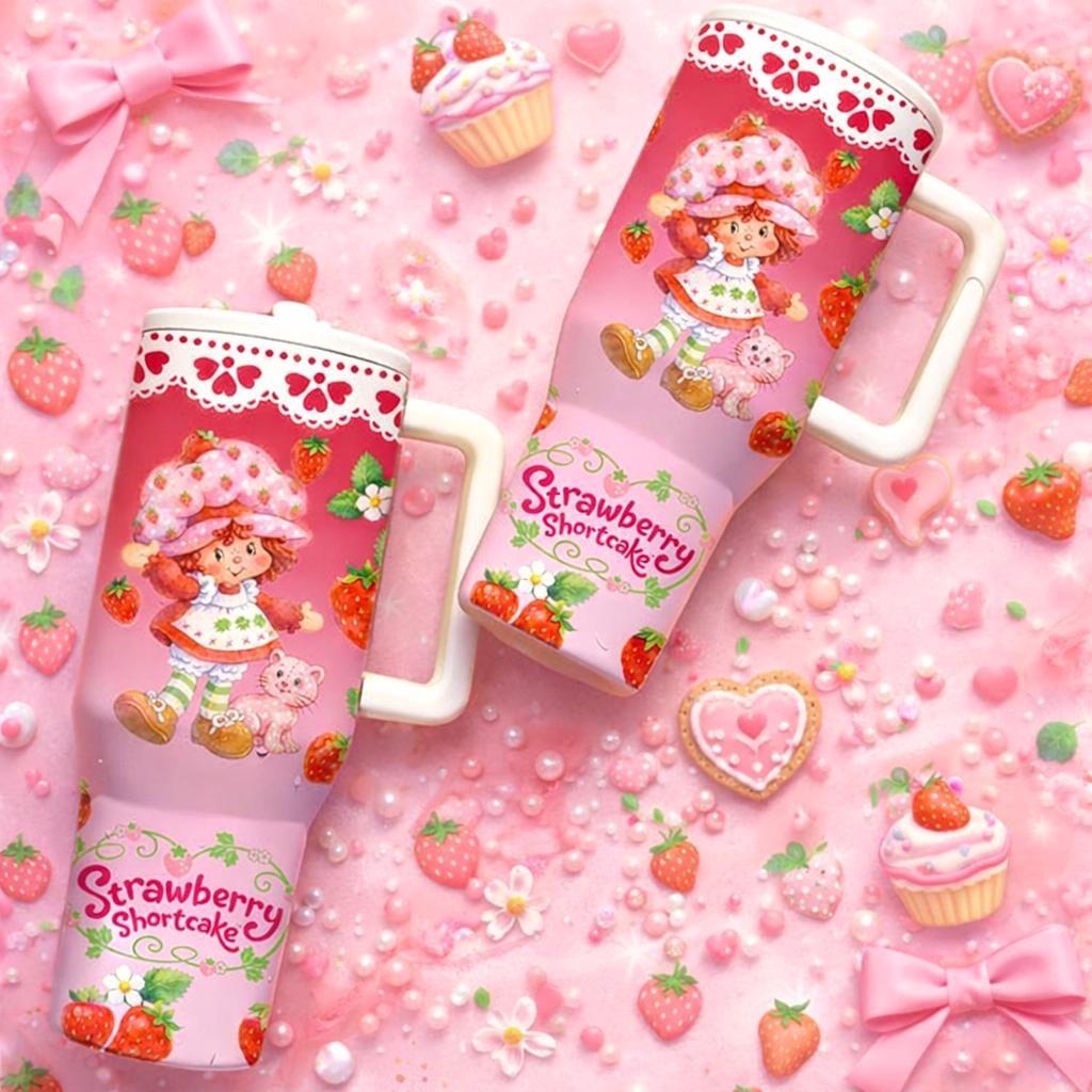 1 Pc 40oz insulated mug, strawberry girl print, aesthetic thermal mug, double wall vacuum stainless steel, leak proof lid with handle, keeps hot 12 hours cold 24 hours, valentines gift for women men, daily use hot cold drinks, Insulated Travel Drinkware