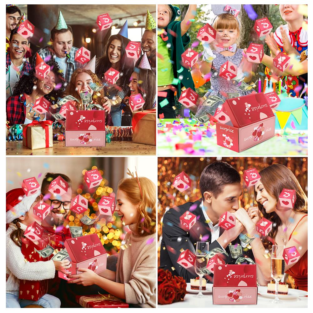 Surprise Gift Box Explosion Gift Box for Money, Funny Money Box for Cash Gift, Folding Bouncing Gift Box for Birthday Anniversary Valentine Proposal (16 Bounces)