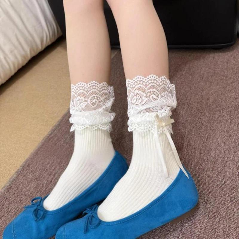 Korean Sexy Lace Thigh High Stockings for Women, Lolita Over The Knee High Socks, Sheer Lace Top Boot Socks for Daily & Cosplay