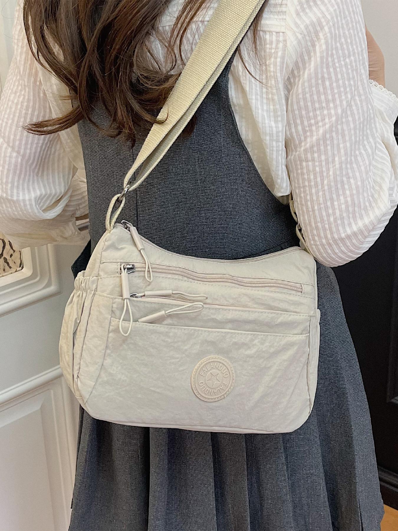 Lightweight Versatile Multifunctional Smooth Zipper Design Letter Decor Bag, Shoulder Crossbody Suitable for Daily Use Work Commute, Casual Crossbody Bag, Fashionable Crossbody Bag