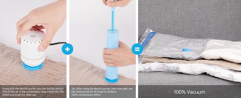 Vacuum Storage Bags-AKLL7S, 12 Combo Space Saver Bags (3 Jumbo, 3 Large, 3 Medium, 3 Small) with Electric Air Pump and Hand Pump, Vacuum Seal Bags for Clothing, Comforters, Blankets, Travel