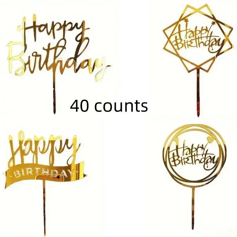 40pcs Acrylic Cake Decorations, Flashing Party Cake Decor, Birthday Card, Creative Baking Supplies, Festival and Birthday Gifts