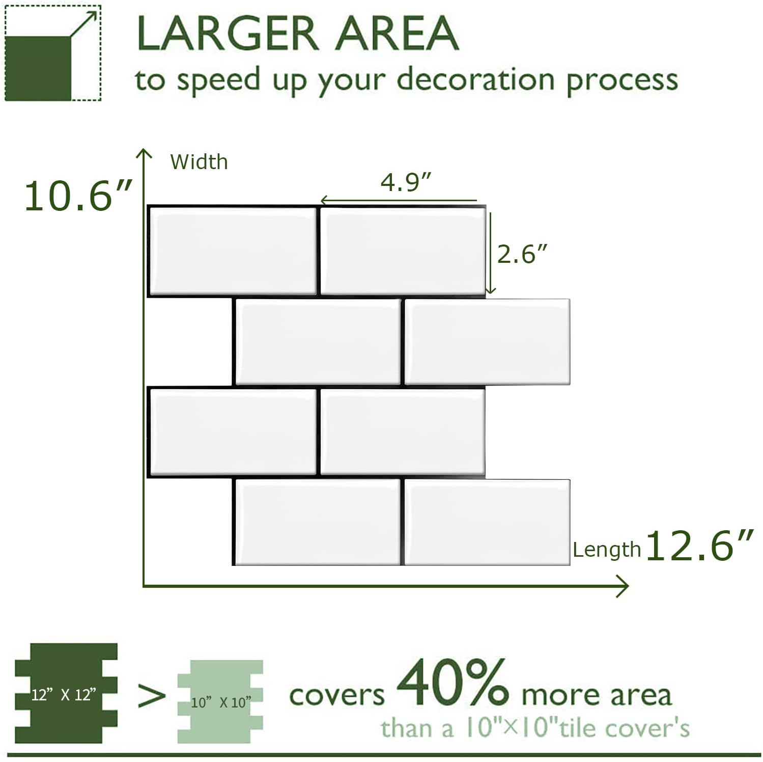 STICKGOO 10-sheet Thicker Waterproof Peel and Stick Backsplash, Self Adhesive Vinyl Wall Tiles, Stick on Backsplash for Kitchen/Bathroom - White