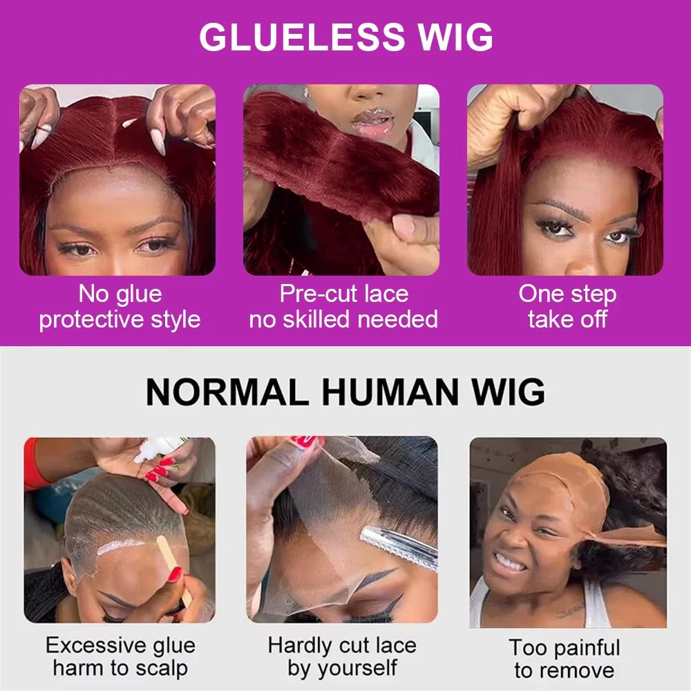 Midulla Glueless Kinky Curly Wig Human Hair Ready to Wear Burgundy Color Shoulder Length 6x4 Pre-cut Lace Bleached Knots Human Hair wig SpringStatements