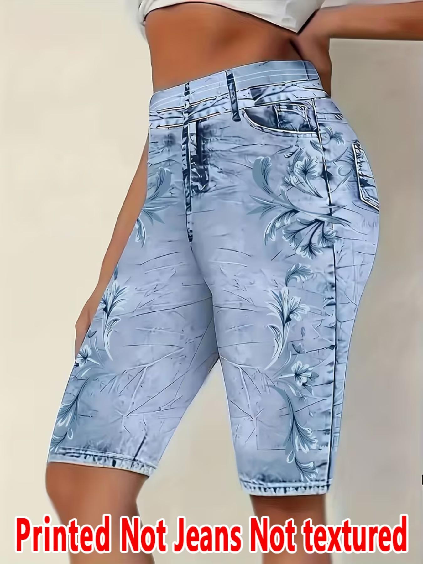 Women's Printed Skinny Pants Non-Denim Fabric, Faux Denim Bottoms, Five-Pocket Design, All Season Wear, Comfortable & Stylish