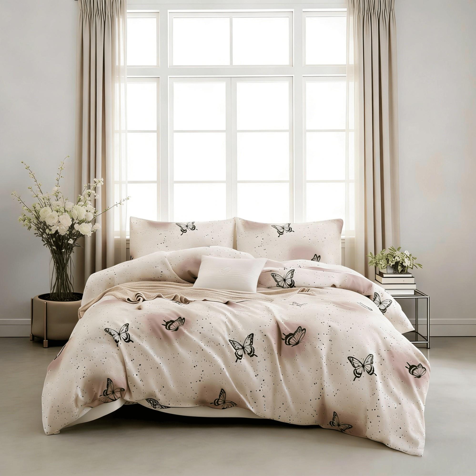 3-Piece Soft & Breathable White Butterfly Duvet Cover Set.Suitable for bedroom and guest room decoration.Includes 1 duvet cover and 2 pillowcases.Stylish and comfortable, an excellent bedding set and bedroom accessory.Ideal for all seasons.