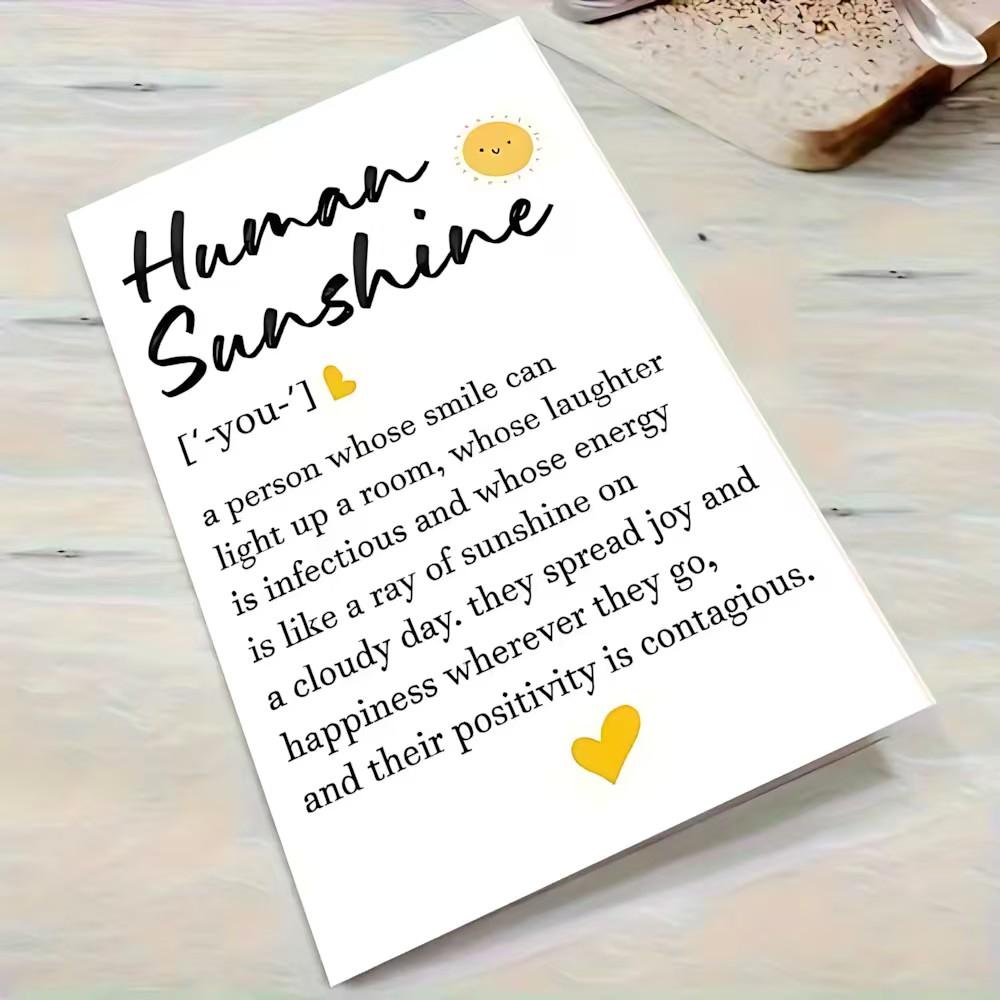 1/3/7pcs  Uplifting "Human Sunshine" Definition Greeting Card, Cute Positive Affirmation Card with Sun & Heart Design, Perfect Encouragement Gift for Best Friend, Sister, Colleague, Birthday, Thank You, Blank Inside for Personal Note