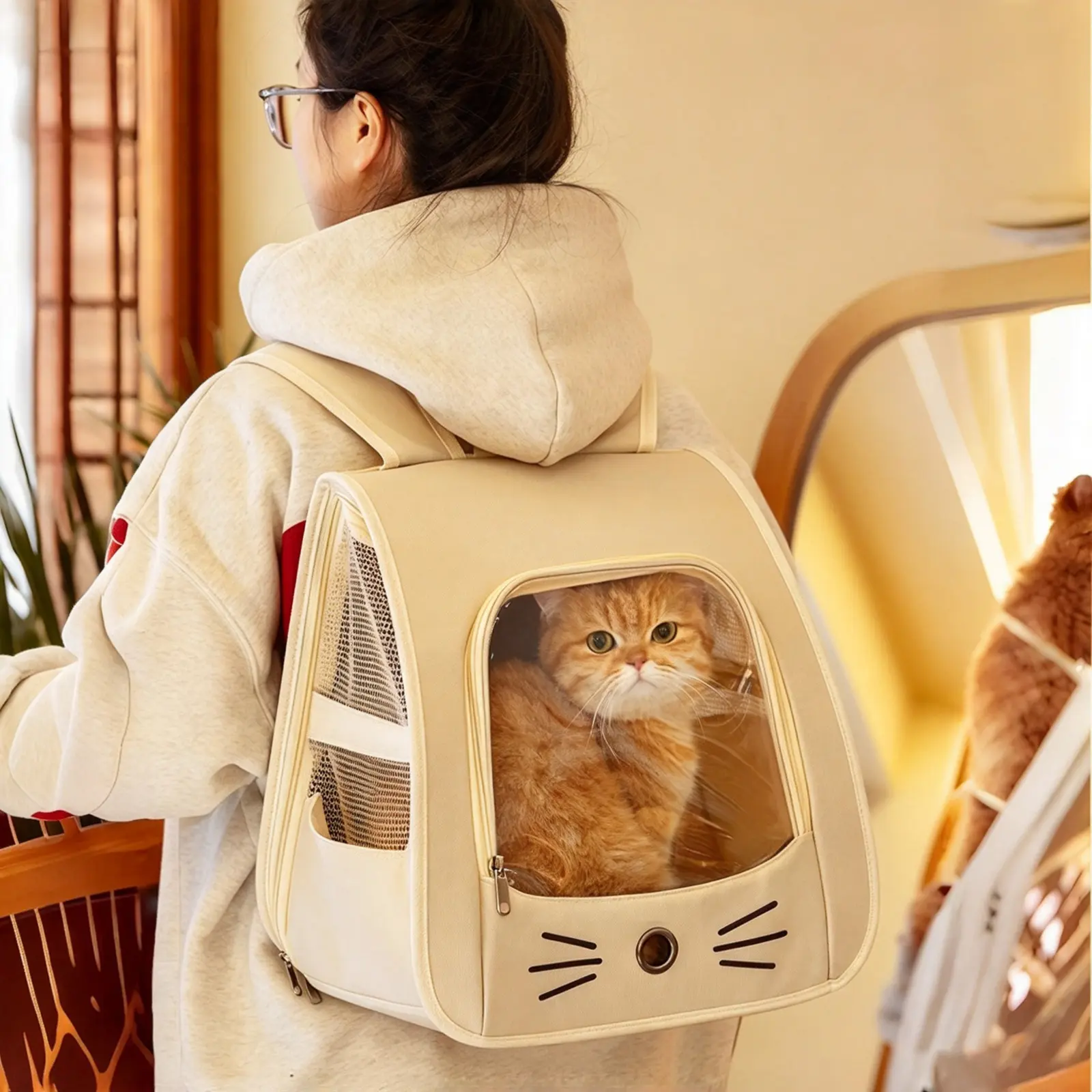 New Cat Carrier Backpack, Visual Transparent Cover Cat Backpack, Comfortable Large Space Pet Travel Backpack, Cat Backpack, Cat Carrier Basket, Breathable Pet Backpack