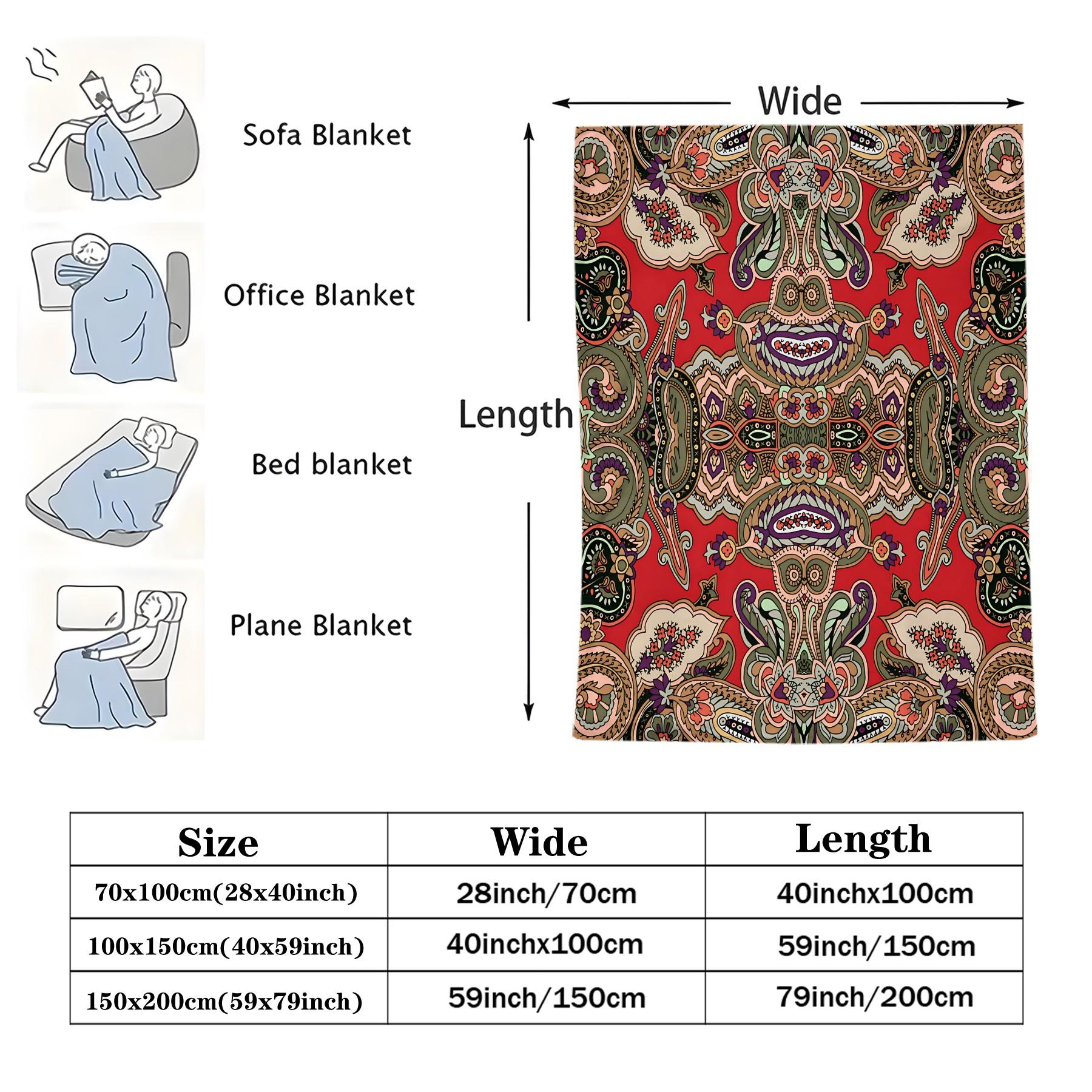 1Pcs Boho Paisley Digital Print Flannel Blanket, Vibrant Ethnic Style Throw Blanket, Ultra-Soft Cozy Warm Blanket, All-Season Decorative Gift Blanket, Perfect for Bedroom, Sofa, Couch, Camping, Travel, Dorm Decor
