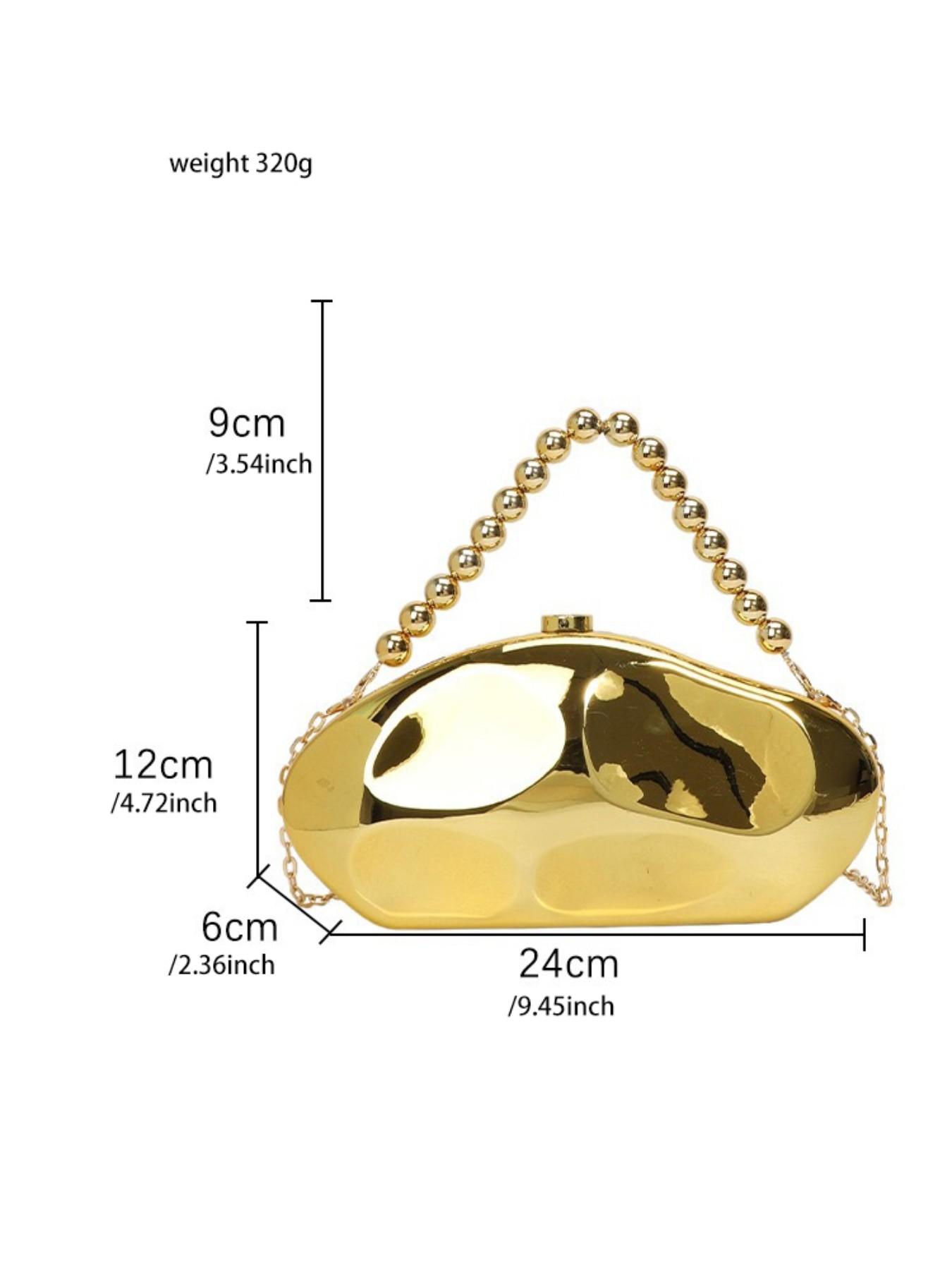 Elegant Acrylic Shoulder Clutch, Cute New Fashion Evening Bag, Luxury Crossbody Bag, Silver Gold Bead Handbag, Small Oval Shiny Handheld Bag, Trendy Chain Multi-Use Bag